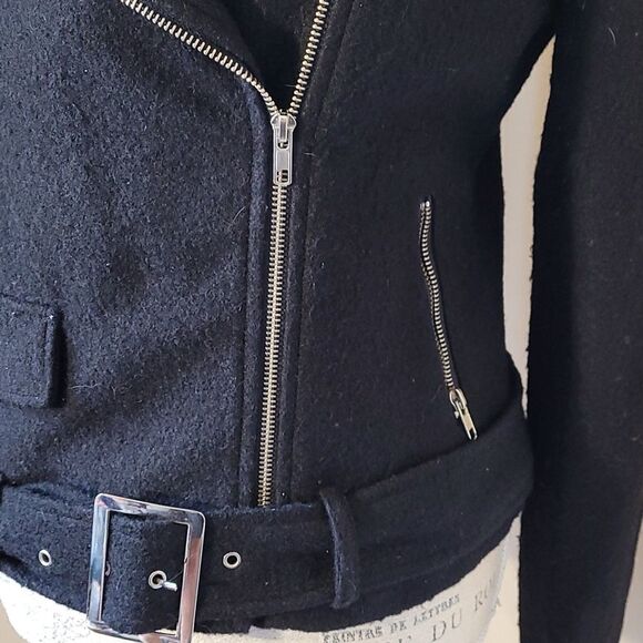 Black Mixed Wool Moto Jacket - Picture 5 of 15